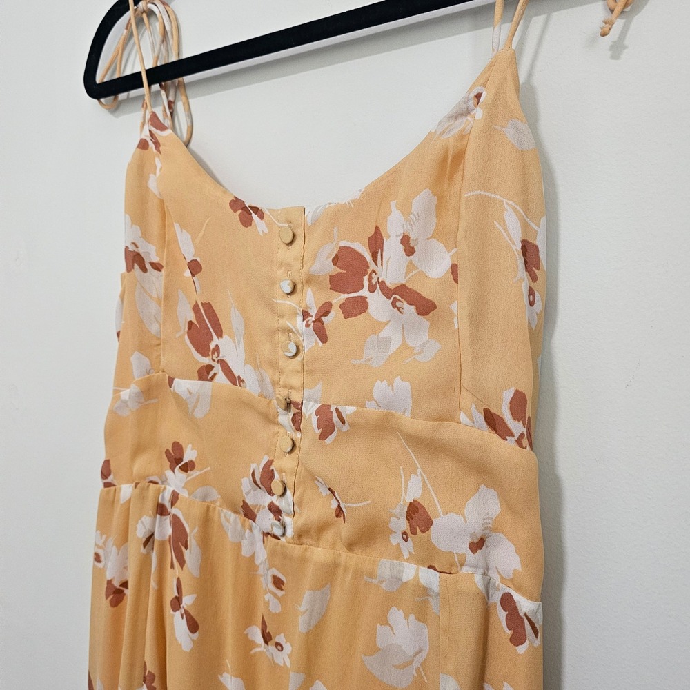 Abercrombie & Fitch Large Dress L Orange Floral Button Front Tie Strap Midi Boho - Picture 4 of 9